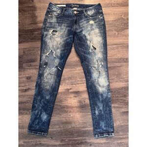 Decree Womens Super Skinny Distressed Acid Wash Ripped Denim Jeans Blue Size 11